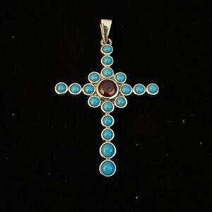 Elegant Turquoise and Red Cross Pendant
